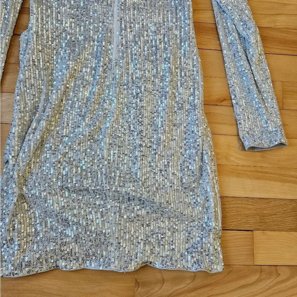 Windsor White and Silver Sequined Long Sleeve Dress